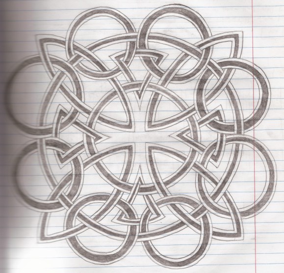 An Iron Cross made from the negative space between two concentric circles and a ring of eight smaller circles and four chevrons