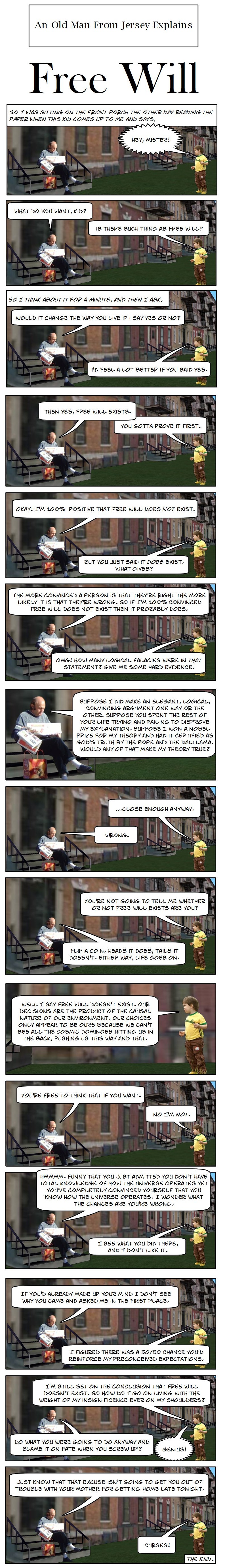 Spoiler Alert: It effectively doesn't matter An old man sits on the steps to his dingy New Jersey apartment reading a newspaper. A naive but curious ten year old boy stands on the grass nearby pestering him with questions.