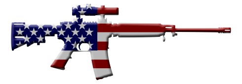 Picture of an assault rifle painted like the American flag